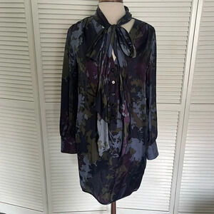 Thread Social long sleeve dark floral shirt dress long sleeve bow tie 4